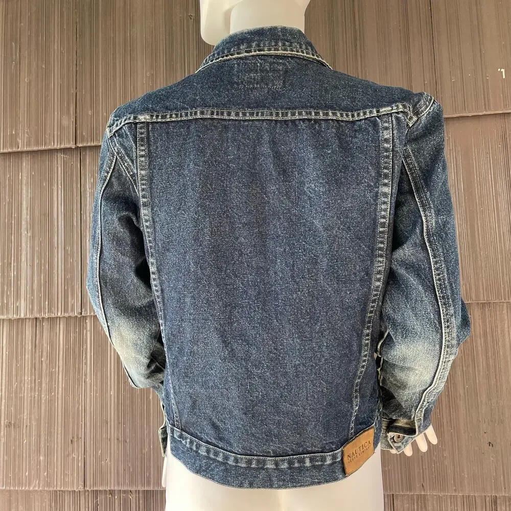 🔥Vintage Nautica Y2K Trucker Grunge Dark Wash Blue Denim Jacket Women Size M-L - Picture 5 of 15
